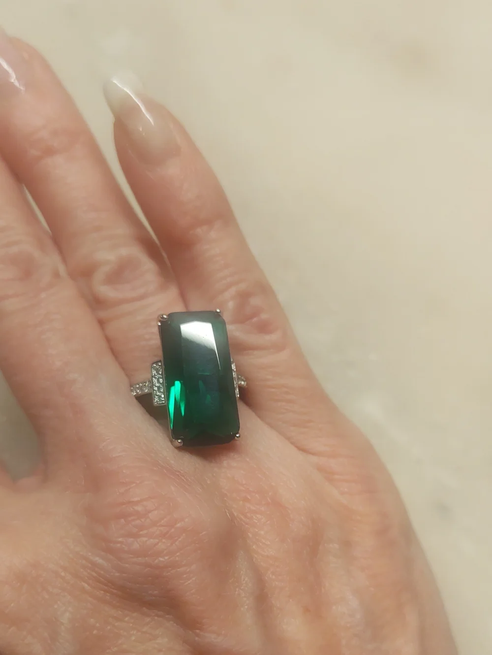 BOGO! NEW! Emerald Cut Large Green CZ Ring Size 6
